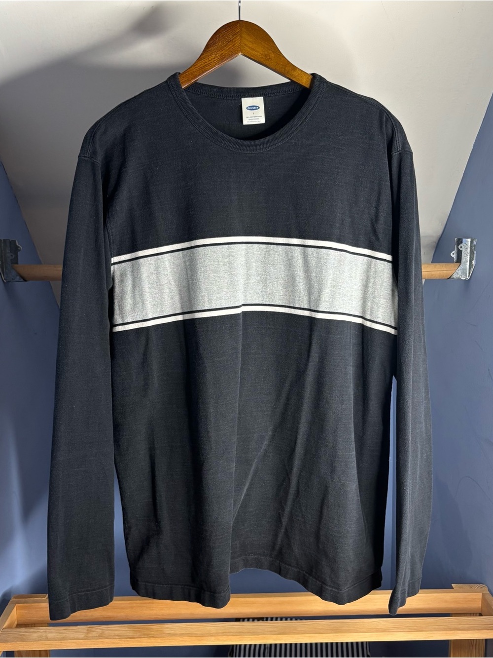 Old Navy Black Long-Sleeve Tee with Gray Chest Stripe